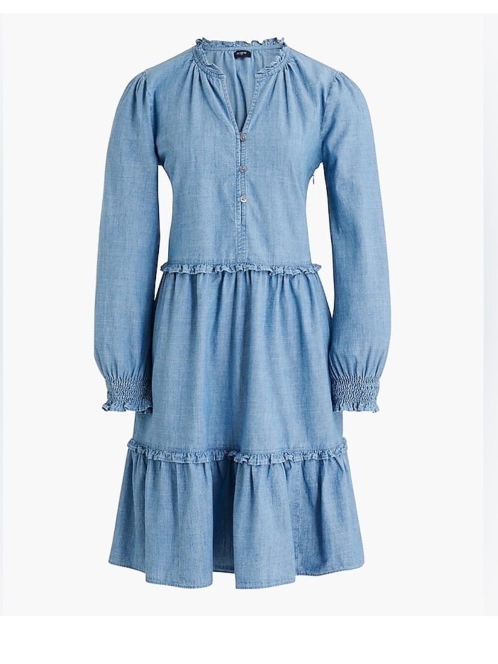 $129 J.CREW chambray denim ruffle dress 10